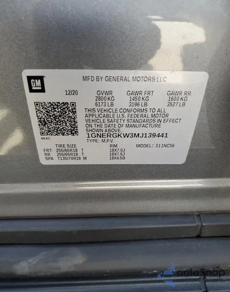 2021 Chevrolet Traverse Lt from USA, damaged, VIN 1GNERGKW3MJ139441